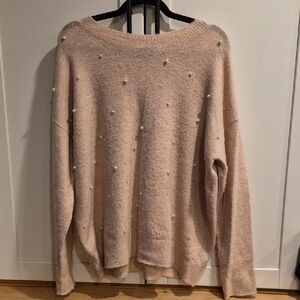 💙Pearl-Embellished Light Pink Women's Sweater